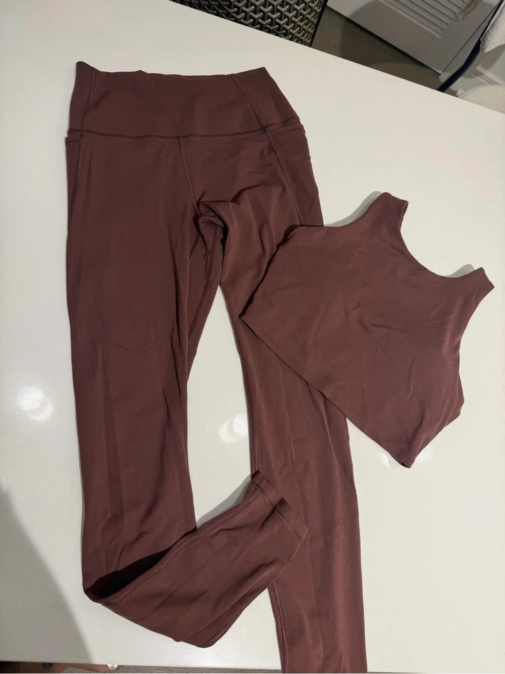 Buttery Soft Brown Workout Set | Matching Leggings + Crop Tank Small - Picture 1 of 4